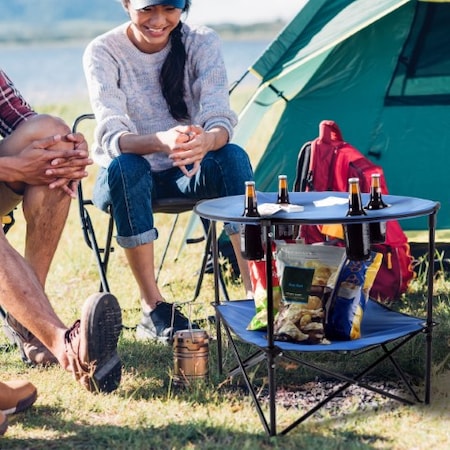 Leisure Sports 2-tier Camp Round Table Round with 4 Cupholders and Carrying Bag for Camping, Beach, Picnic 235495LXP